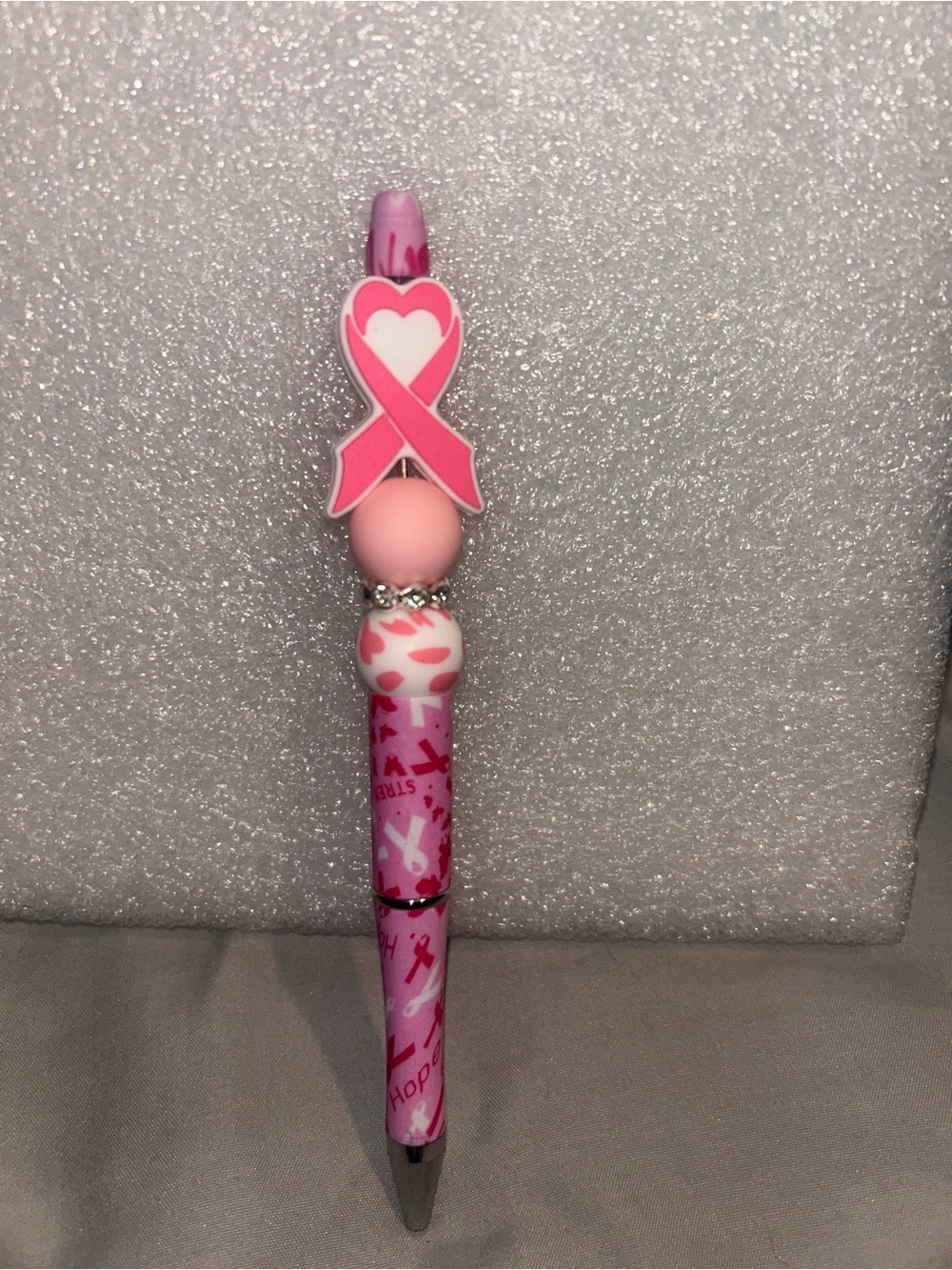 Hand Crafted Pink Ribbon Beaded Awareness Pen